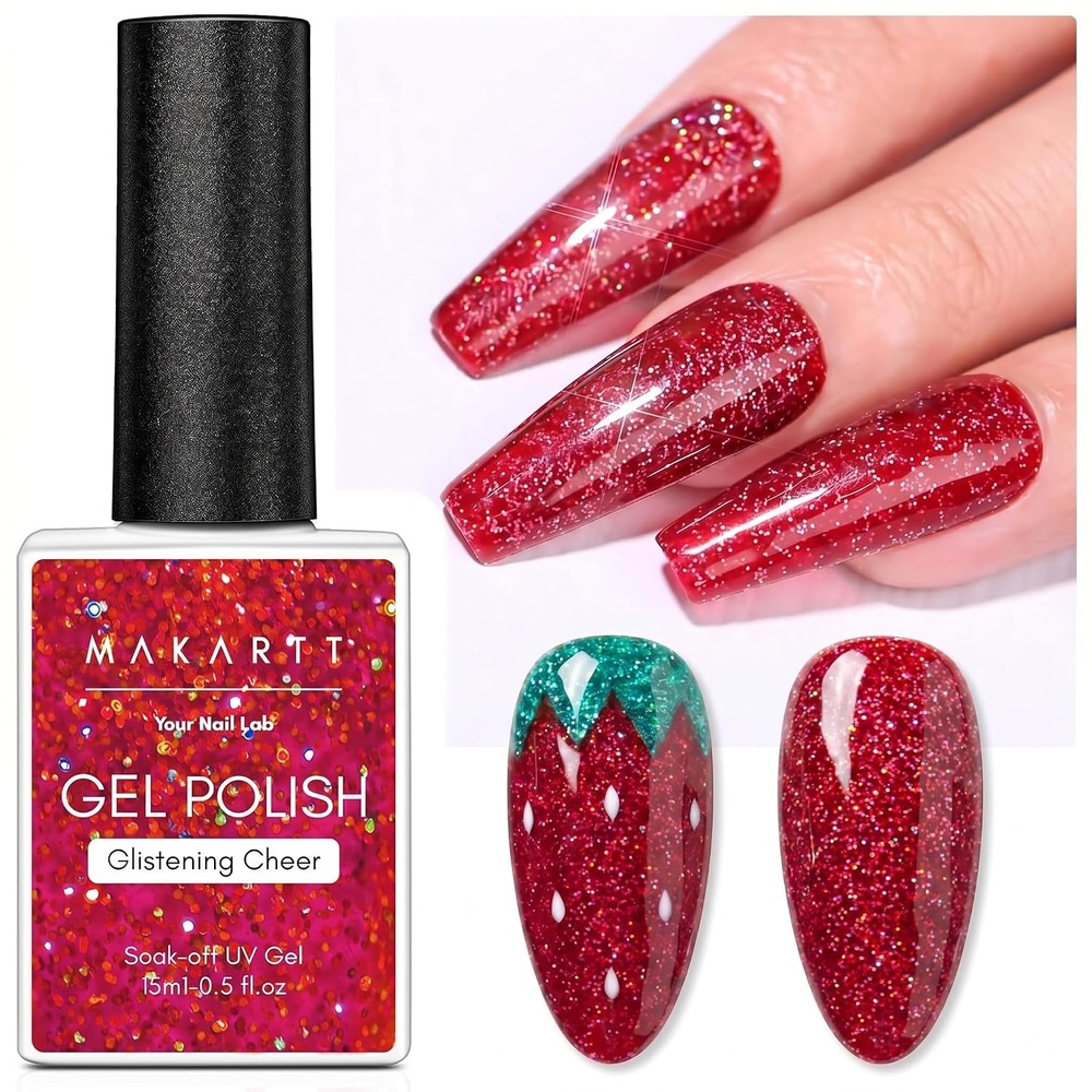 image:imageMakartt Metallic Gold Gel Liner Nail Polish 3D Mirror Chrome Effect with Built in Thin Brush Soak Off UVLED Gel for DIY Manicure Home and Salon Nail Art Designs 8mlRed