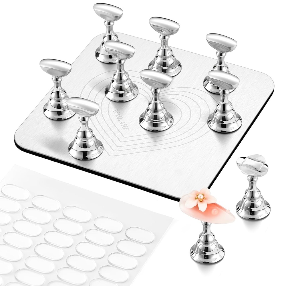 image:imageMakartt Nail Stand Press On Nails Stand Display Practice Art Magnetic Fake Nail Holder for Painting Nails Stand for False Nail Designs with Doublesided Tape for Home DIY Beginner Salon SuppliesSilver Metal