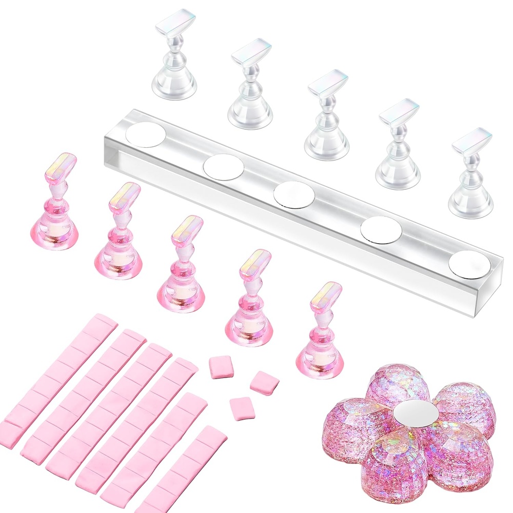 image:imageMakartt Nail Stand Press On Nails Stand Display Practice Art Magnetic Fake Nail Holder for Painting Nails Stand for False Nail Designs with Doublesided Tape for Home DIY Beginner Salon SuppliesAurora ClearPink
