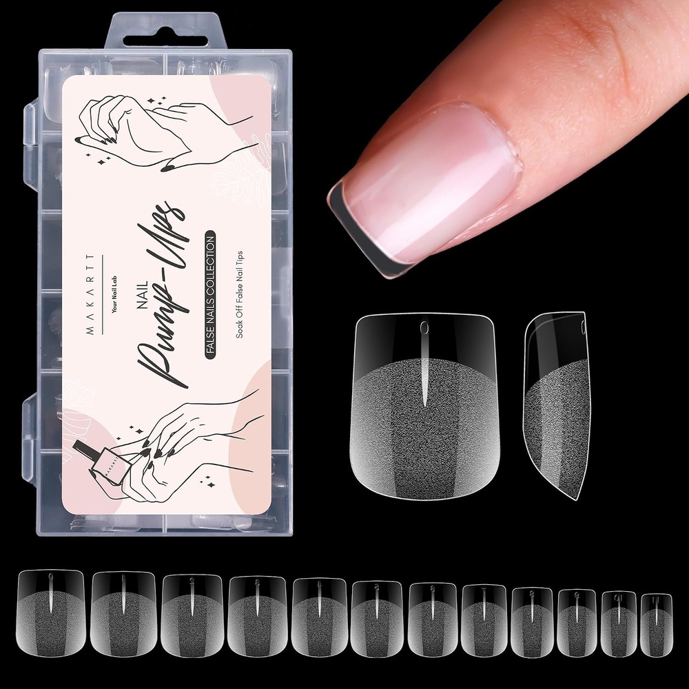 image:imageMakartt Nail Tips and Glue Kit Almond Medium Tips 500PCS with 3D Gel Solid Builder Gel for Extension Full Cover PreBuffed Nails NonSticky Carving Glue Complete DIY Manicure Nail ArtA08Extra Short Square120PCS