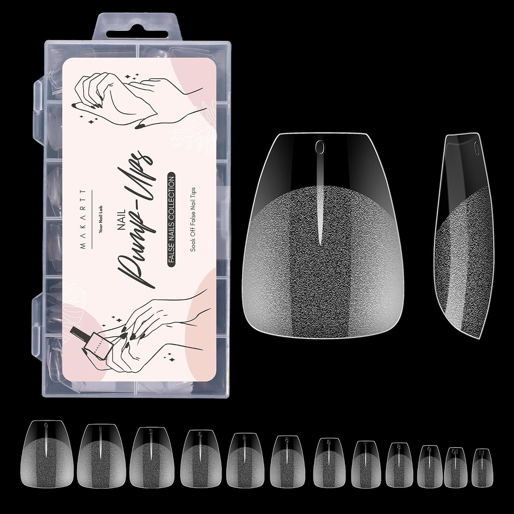 image:imageMakartt Nail Tips and Glue Kit Almond Medium Tips 500PCS with 3D Gel Solid Builder Gel for Extension Full Cover PreBuffed Nails NonSticky Carving Glue Complete DIY Manicure Nail ArtA04Extra Short Coffin120PCS