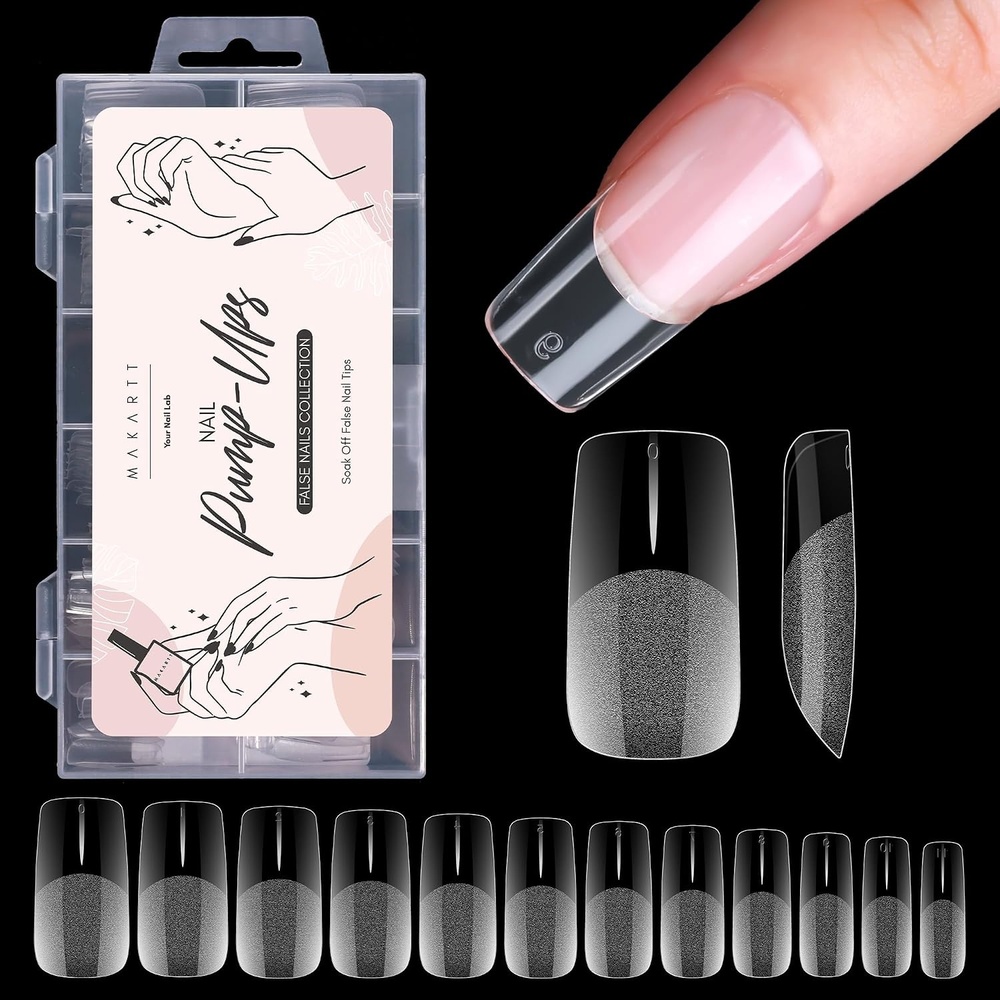 image:imageMakartt Nail Tips and Glue Kit Almond Medium Tips 500PCS with 3D Gel Solid Builder Gel for Extension Full Cover PreBuffed Nails NonSticky Carving Glue Complete DIY Manicure Nail ArtA06Medium Square120PCS