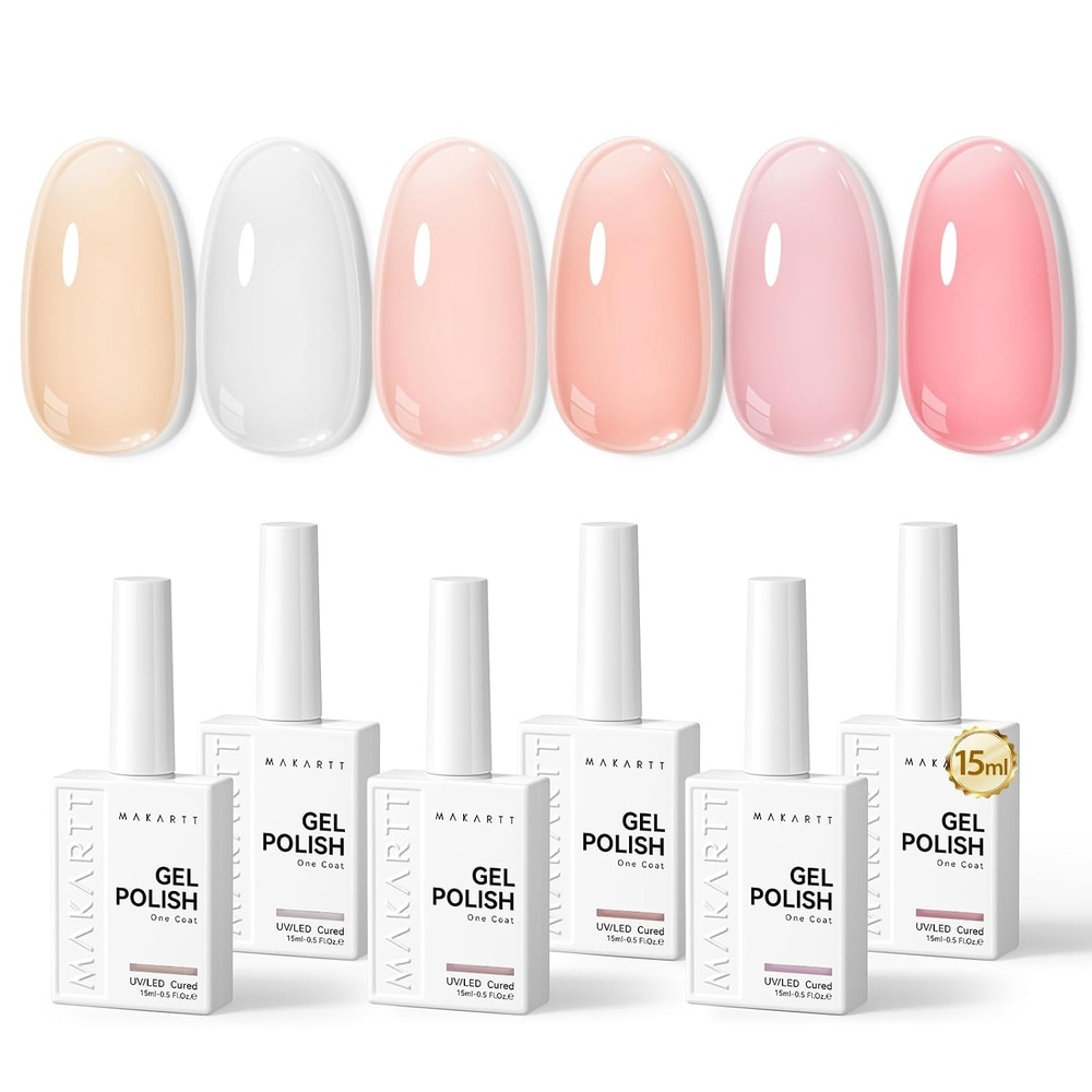 image:imageMakartt Pearl Gel Nail Polish Set 15ml One NDone 6 Colors Shimmer Mermaid Glitter UV Gel Polish Soak Off HighGloss SalonGrade Nail Art Manicure DIY Salon Home Nebula SpectrumPeachy Pink
