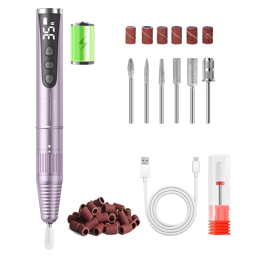 image:imageMakartt PenShaped Rechargeable Nail Drill for Beginners 25000 RPM Cordless Electric Nail File with 5Speed LED Display Lightweight Quiet E File Kit for Gel Polish Removal Home Travel Use PinkTypus Purple