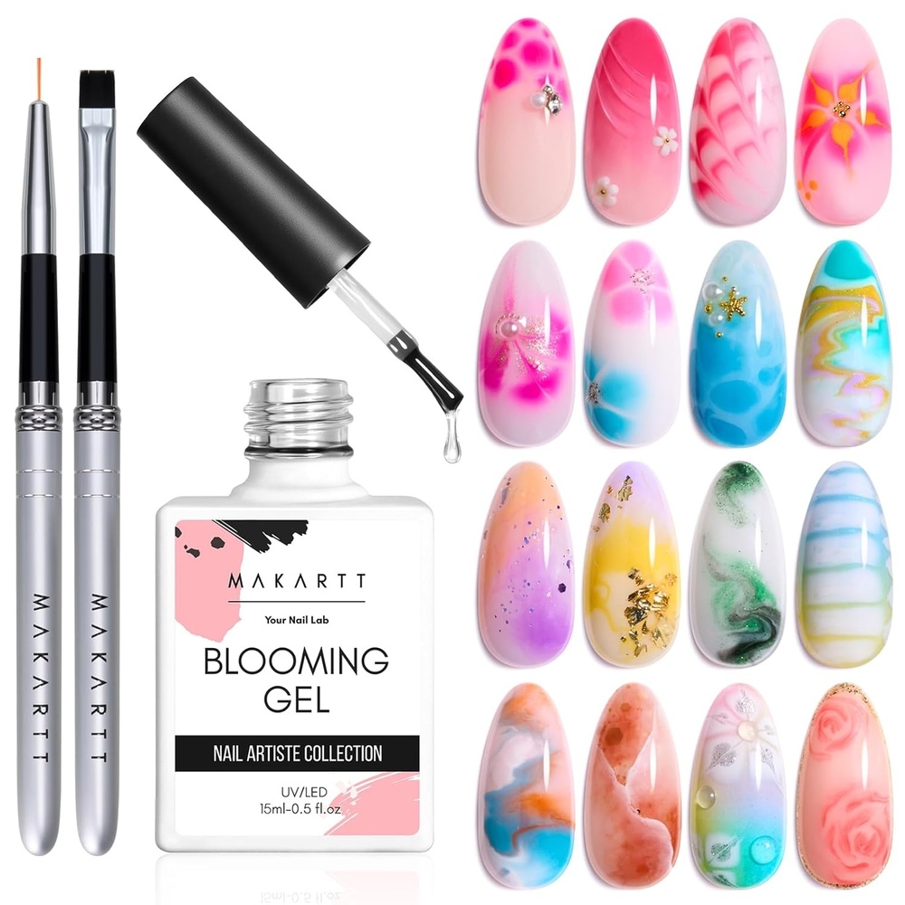 image:imageMakartt Rainbow Cat Eye Gel Nail Polish Glitter Universal 9D Holographic Sparkly Soak Off Gel UVLED Manicure with Magnet Stick for Nail Art Designs 10mlClear Blooming Gel with Brushes