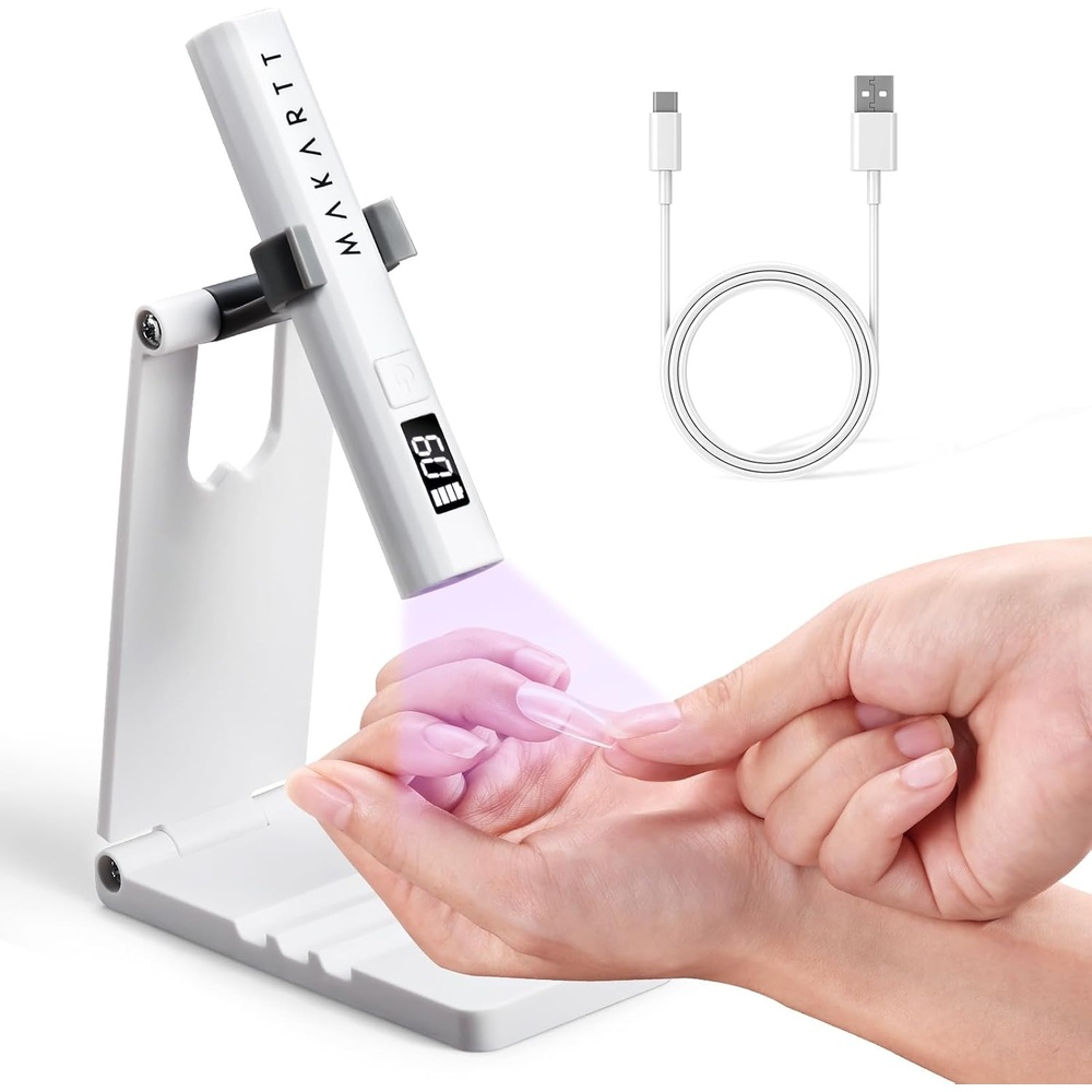 image:imageMakartt UV Nail Lamp Handheld Flash Cure Lamp with Painless Mode 800mAh Rechargeable Portable Nail Light with LCD Display amp 3 Timers for Home amp Salon DIYSilverWhite with Stand