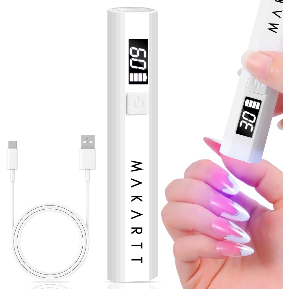 image:imageMakartt UV Nail Lamp Handheld Flash Cure Lamp with Painless Mode 800mAh Rechargeable Portable Nail Light with LCD Display amp 3 Timers for Home amp Salon DIYSilverWhite