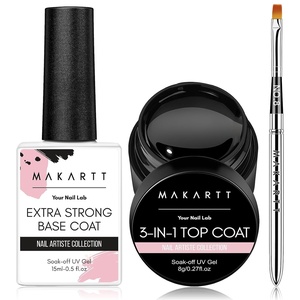 Makartt Base Coat Nail Polish 15ml – Extra Strong, Long-Lasting Gel Base Coat & Nail Glue for Small Nail Charms, Press-On Nails, UV/LED Lamp Required, Clear Foundation for Salon & DIY Home Use(Base Coat and Top Coat with Nail Art Brush)