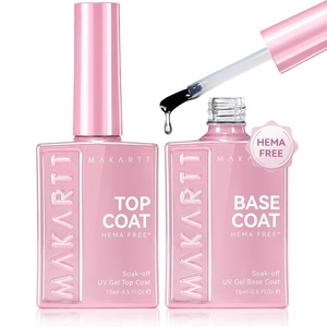 Makartt Gel Top Coat – 2 PCS No Wipe Top Coat Gel Nail Polish High Glossy Shine Finish Long Lasting, 10ML Clear Soak Off UV Nail Lamp, Salon Quality Art Design for Home Use Beauty Spring Gift(Hema-free Base & Top Coat 2 Pcs)
