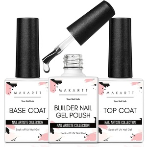 Makartt Gel Top Coat – 2 PCS No Wipe Top Coat Gel Nail Polish High Glossy Shine Finish Long Lasting, 10ML Clear Soak Off UV Nail Lamp, Salon Quality Art Design for Home Use Beauty Spring Gift(A5-Top & Base & Builder Kit)
