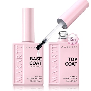 Makartt Gel Top and Base Coat Set: 2 PCS 15ml No Wipe Upgrade Diamond-Shine Long-Lasting Base and Top Coat Gel Nail Polish Soak Off UV LED Lamp Needed Home DIY Gift Women(Base and Top Coat Kit 2 Pcs)