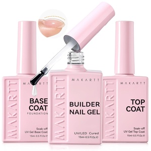 Makartt Gel Top and Base Coat Set: 2 PCS 15ml No Wipe Upgrade Diamond-Shine Long-Lasting Base and Top Coat Gel Nail Polish Soak Off UV LED Lamp Needed Home DIY Gift Women(Top & Base & Builder Kit 3 Pcs)