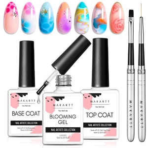 Makartt Metallic Gold Gel Liner Nail Polish: 3D Mirror Chrome Effect with Built in Thin Brush Soak Off UV/LED Gel for DIY Manicure Home and Salon Nail Art Designs 8ml(Blooming Gel with Top & Base Coat)