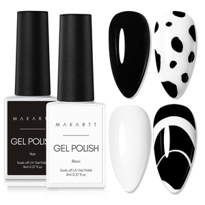 Makartt Metallic Gold Gel Liner Nail Polish: 3D Mirror Chrome Effect with Built in Thin Brush Soak Off UV/LED Gel for DIY Manicure Home and Salon Nail Art Designs 8ml(Black White Gel Polish)