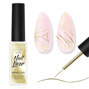 Makartt Metallic Gold Gel Liner Nail Polish: 3D Mirror Chrome Effect with Built in Thin Brush Soak Off UV/LED Gel for DIY Manicure Home and Salon Nail Art Designs 8ml(Gold Liner Gel Polish)