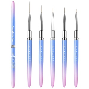 Makartt Nail Art Brushes Set: 5pcs Liner Brushes 7/9/11/15/25mm Thin Nail Art Design Brush with Cap Nail Polish Brush for Builder Gel 3D Nail Gel French Tip Tool Nail Painting(Blue)