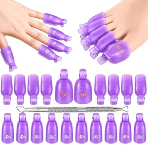 Makartt Nail Polish Remover Clips Kit, 20PCS Reusable Nail Soak Off Clips for Fingers & Toes, Acrylic & Nail Remover Tools, Double-Ended Cuticle Pusher, Fast, Mess-Free Gel Removal at Home or Salon(purple)