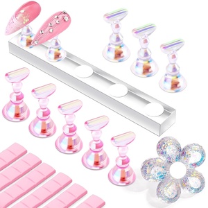 Makartt Nail Stand: Press On Nails Stand Display Practice Art Magnetic Fake Nail Holder for Painting Nails Stand for False Nail Designs with Double-sided Tape for Home DIY Beginner Salon Supplies(Pink+Clear)