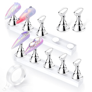Makartt Nail Stand: Press On Nails Stand Display Practice Art Magnetic Fake Nail Holder for Painting Nails Stand for False Nail Designs with Double-sided Tape for Home DIY Beginner Salon Supplies(Silver)