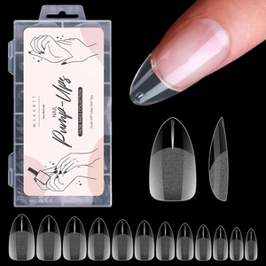 Makartt Nail Tips and Glue Kit: Almond Medium Tips 500PCS with 3D Gel Solid Builder Gel for Extension, Full Cover Pre-Buffed Nails, Non-Sticky Carving Glue, Complete DIY Manicure Nail Art(A05-Medium Almond-120PCS)