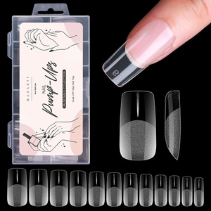 Makartt Nail Tips and Glue Kit: Almond Medium Tips 500PCS with 3D Gel Solid Builder Gel for Extension, Full Cover Pre-Buffed Nails, Non-Sticky Carving Glue, Complete DIY Manicure Nail Art(A06-Medium Square-120PCS)