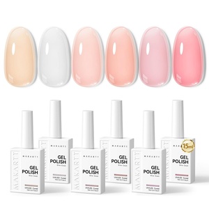 Makartt Pearl Gel Nail Polish Set 15ml One N’Done 6 Colors Shimmer Mermaid Glitter UV Gel Polish Soak Off High-Gloss, Salon-Grade Nail Art Manicure DIY Salon Home – Nebula Spectrum(Peachy Pink)