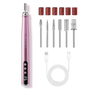 Makartt Pen-Shaped Rechargeable Nail Drill for Beginners: 25,000 RPM Cordless Electric Nail File with 5-Speed LED Display, Lightweight Quiet E File Kit for Gel Polish Removal, Home Travel Use (Pink)(Hepsela Pink)