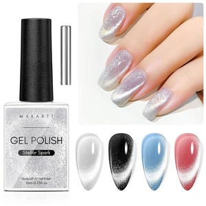 Makartt Rainbow Cat Eye Gel Nail Polish: Glitter Universal 9D Holographic Sparkly Soak Off Gel UV/LED Manicure with Magnet Stick for Nail Art Designs 10ml(Silver Glitter)