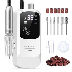 Makartt Rechargeable Electric Nail Drill: 35000 RPM Nail Drill File with Storage Stand for Acrylic Gel Polishing Removing LED Display,Cordless Efile with Bits Kit for Manicure Beginner Home (White)(Hephaely White)