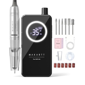 Makartt Rechargeable Electric Nail Drill: 35000 RPM Nail Drill File with Storage Stand for Acrylic Gel Polishing Removing LED Display,Cordless Efile with Bits Kit for Manicure Beginner Home (White)(Yeeyan Black)