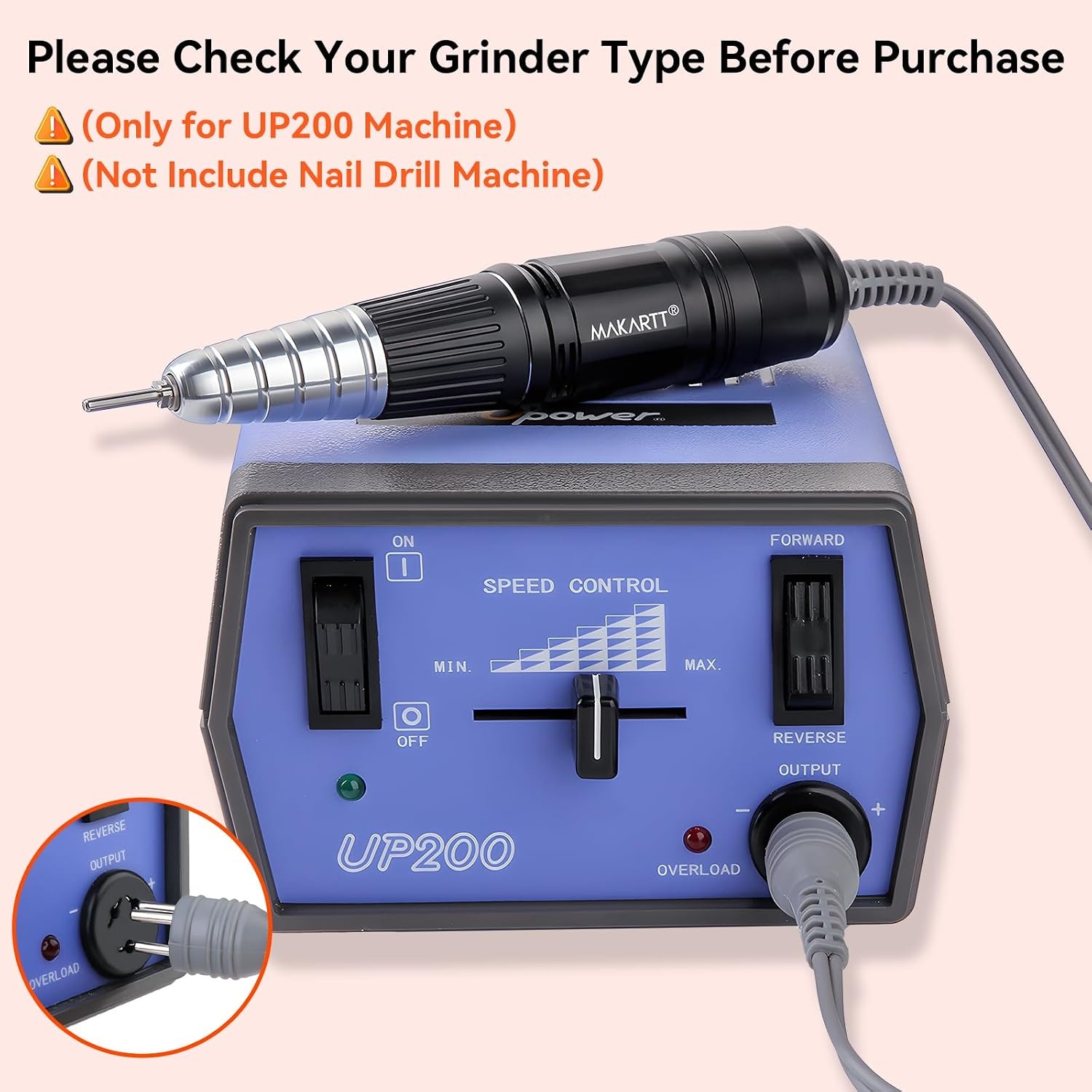 image:imageMAKARTT 30000RPM Electric Handpiece for Up200 Nail Drill Machine Professional E File 3 Pins WhiteBlack
