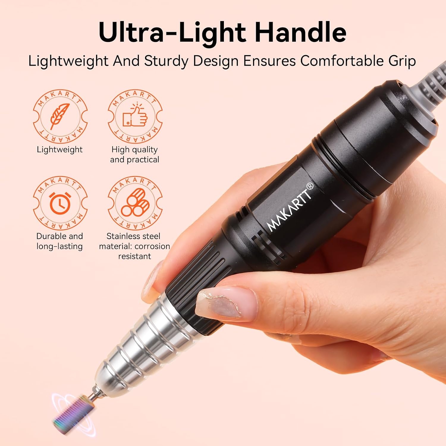 image:imageMAKARTT 30000RPM Electric Handpiece for Up200 Nail Drill Machine Professional E File 3 Pins WhiteBlack