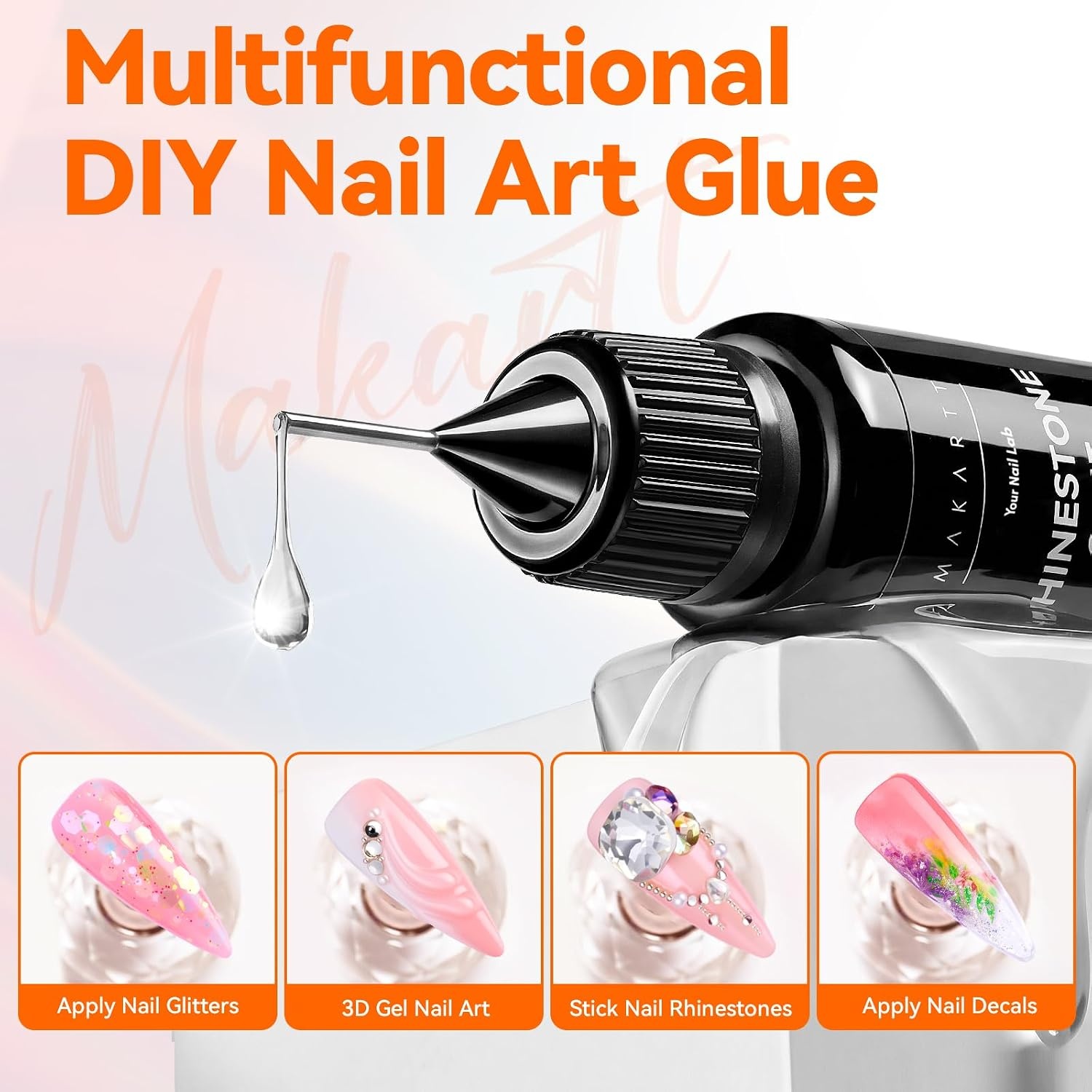 image:imageMakartt 2Pcs Rhinestone Glue Strong Hold 3D Gel Nail Art Nail Gem Glue UV Cured Nail Glue for Nail Charms and Gems Jewelry Diamond for DIY Manicured at Home Beauty Gifts for Women