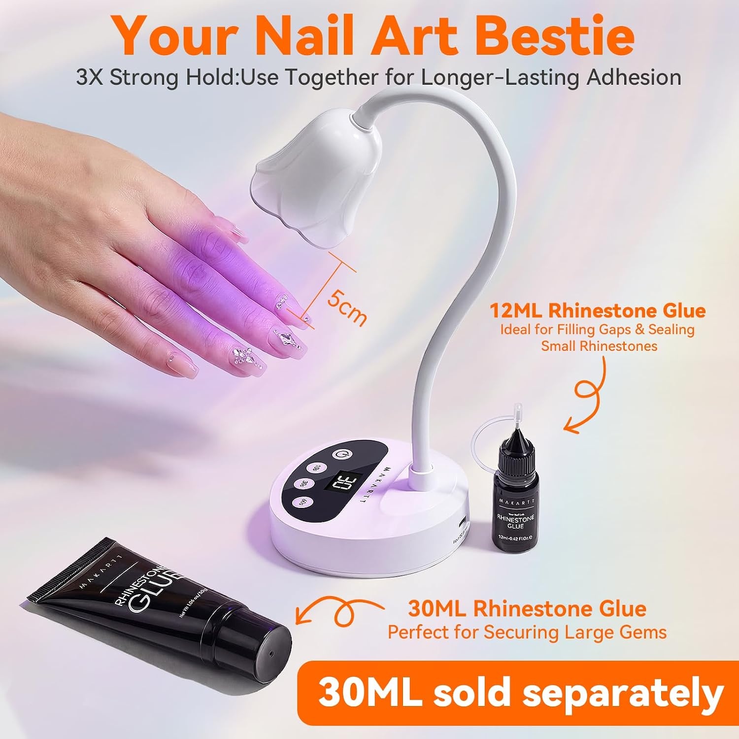 image:imageMakartt 2Pcs Rhinestone Glue Strong Hold 3D Gel Nail Art Nail Gem Glue UV Cured Nail Glue for Nail Charms and Gems Jewelry Diamond for DIY Manicured at Home Beauty Gifts for Women