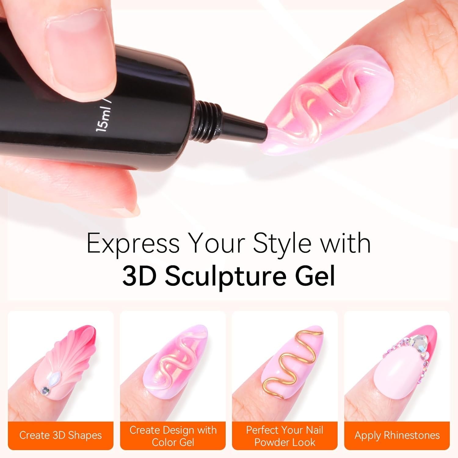 image:imageMakartt 3D Gel Nail Art 30g Sculpting Gel Glue for Drawing Molding Sculpture Gems amp Decoration Clear NoWipe Gels Polish for DIY Nail DesignsA9nail rhinestone glue 3d nail gel 30ml15ml