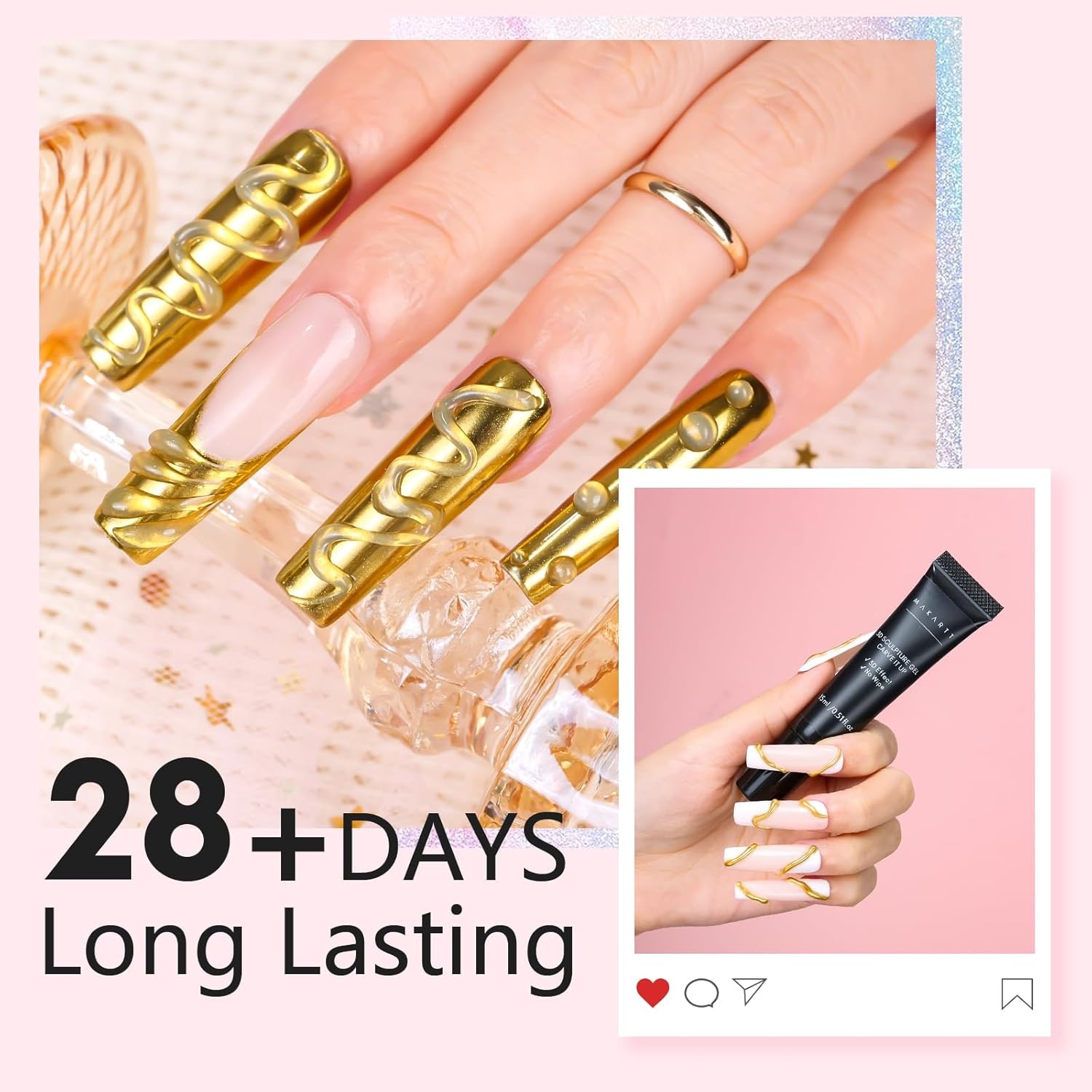 image:imageMakartt 3D Gel Nail Art Sculpting Gel Glue for Drawing Molding Sculpture Gems and Decoration No Wipe Clear Gel Polish for DIY Nail Designs 15gA04Clear 3D Nail Gel Gold Chrome Nail Powder