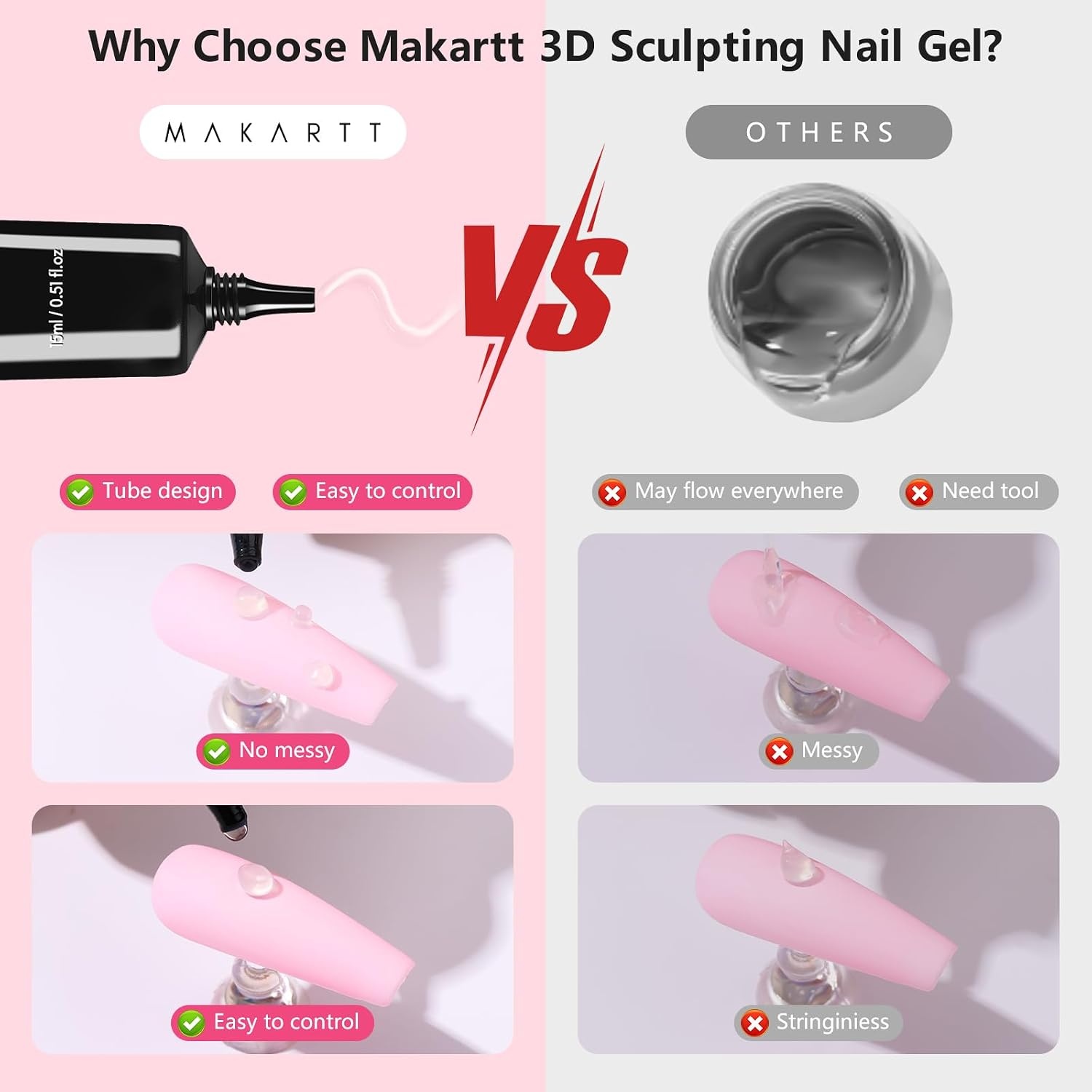 image:imageMakartt 3D Gel Nail Art Sculpting Gel Glue for Drawing Molding Sculpture Gems and Decoration No Wipe Clear Gel Polish for DIY Nail Designs 15gA04Clear 3D Nail Gel Gold Chrome Nail Powder