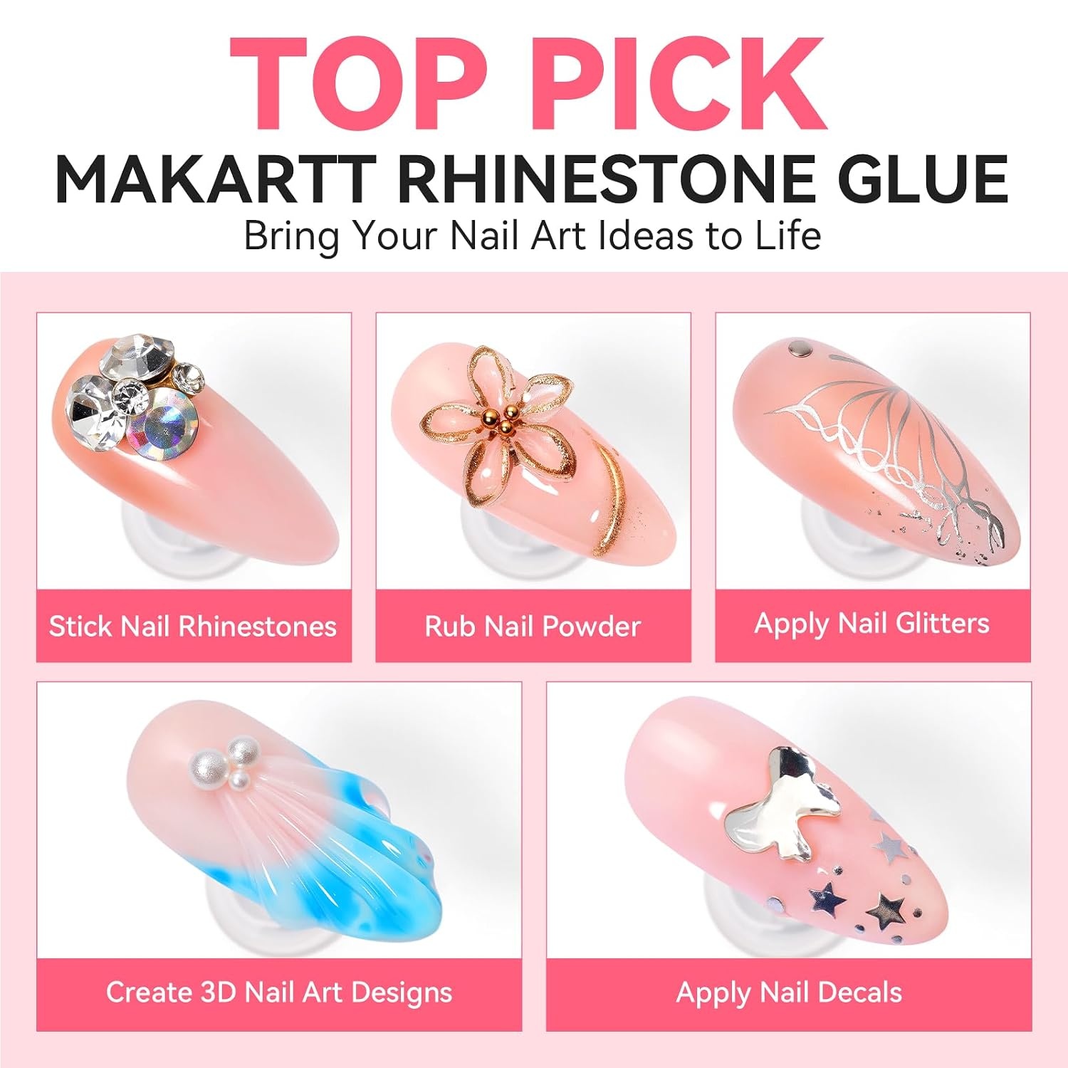 image:imageMakartt 3D Gel Nail Art for Sculpting 3in1 MultiFunctional 15g Clear 3D Nail Gel for Molding amp Painting Nails Designs No Wipe Nail Glue for Rhinestones Chrome Powder amp DIY ManicureA03nail rhinestone gem glue set 60G