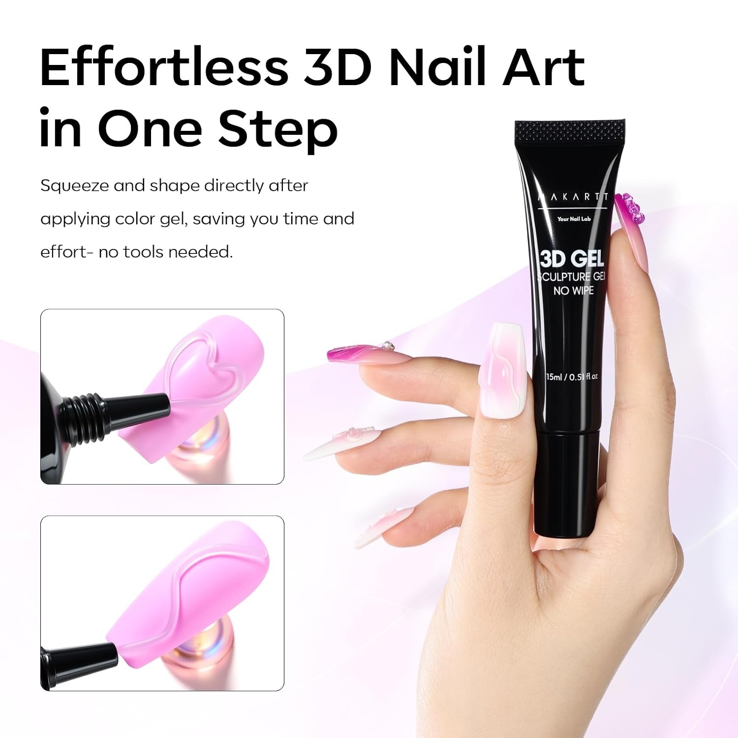 image:imageMakartt 3D Gel Nail Art for Sculpting 3in1 MultiFunctional 15g Clear 3D Nail Gel for Molding amp Painting Nails Designs No Wipe Nail Glue for Rhinestones Chrome Powder amp DIY ManicureA0915g 3D Nail Gel