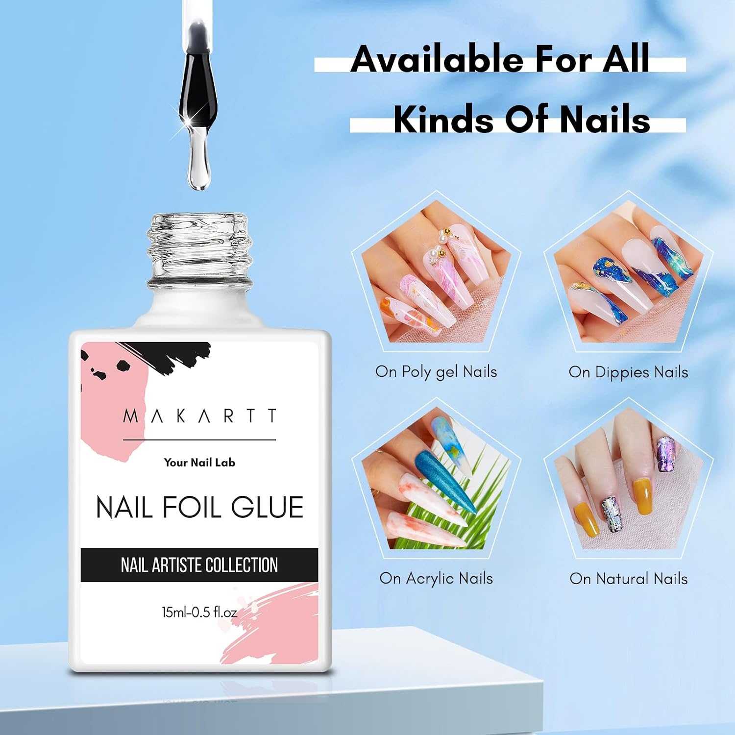 image:imageMakartt 3D Nail Gel 8 ml Nail Foil Glue Transfer Gels Adhesive for Linear Shell Ripple amp Chrome Nail Powder Art Designs UV LED Lamp Required2pcs 15ml