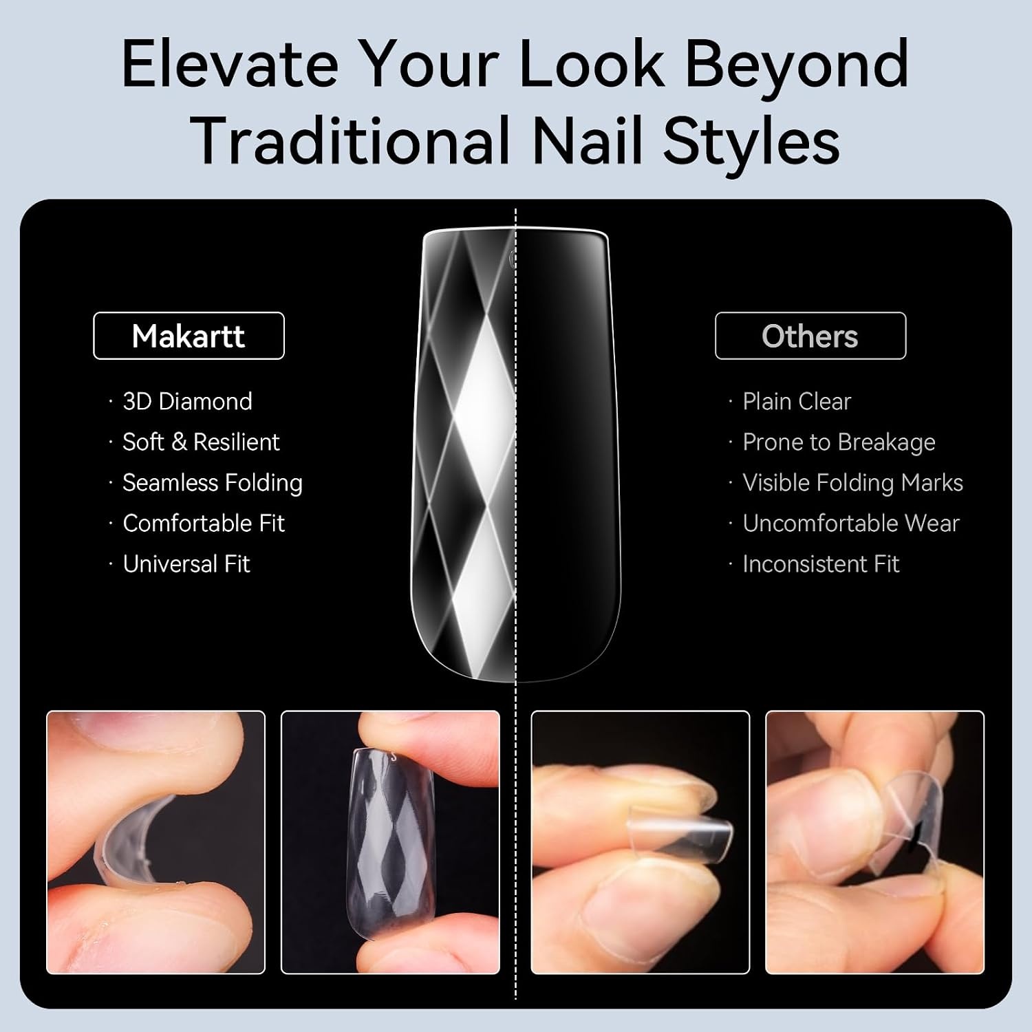 image:imageMakartt Almond Nail Tips 500pcs Medium Prebuffed Full Cover Clear Press on Nails 10 Sizes Soak Off Soft Gel Nail Tips Extension Professional Acrylic Fake Nails No Crease False Nail Salon DIY ArtA103D Medium Square120PCS