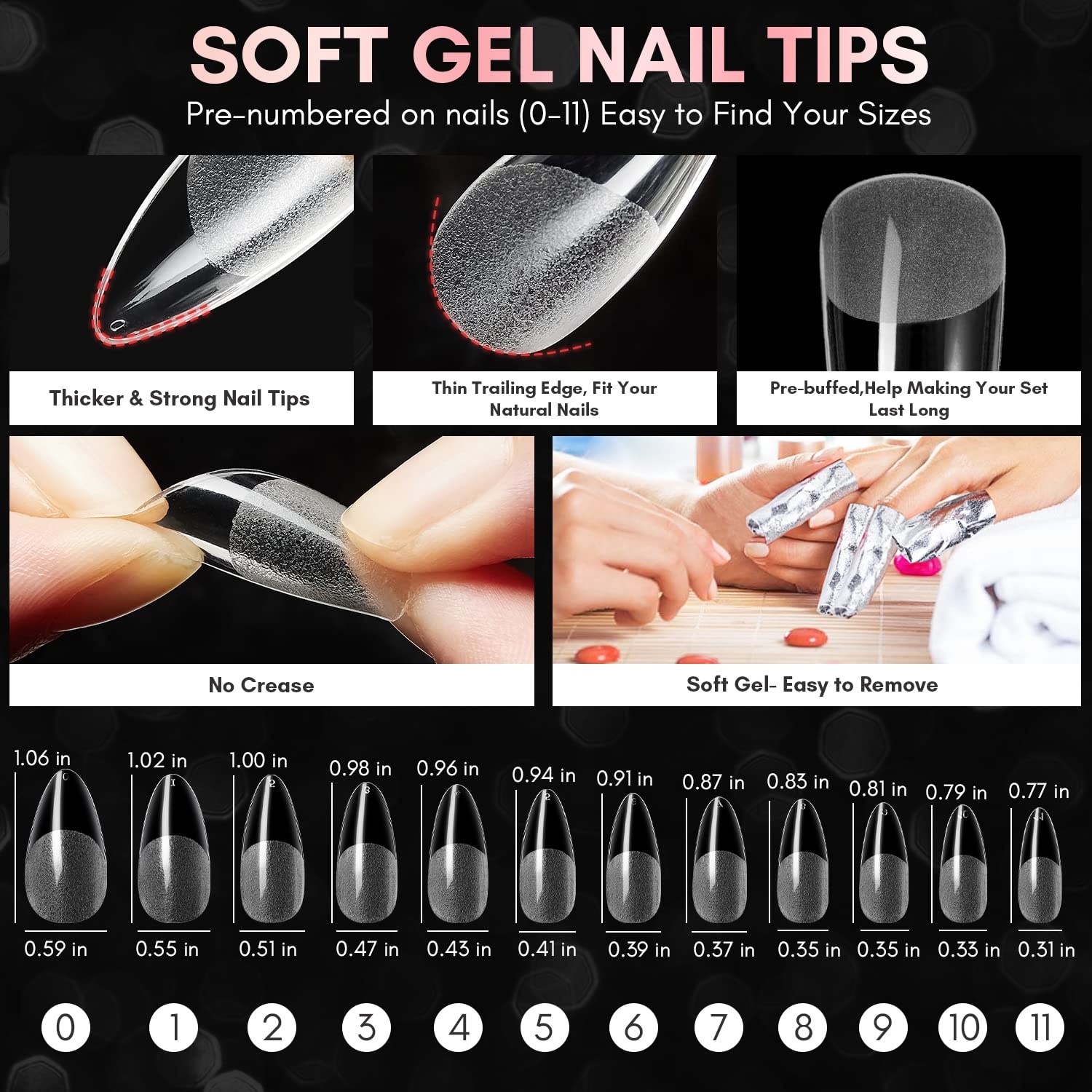 image:imageMakartt Almond Nail Tips 500pcs Medium Prebuffed Full Cover Clear Press on Nails 10 Sizes Soak Off Soft Gel Nail Tips Extension Professional Acrylic Fake Nails No Crease False Nail Salon DIY ArtNail Glue and Tips Kit