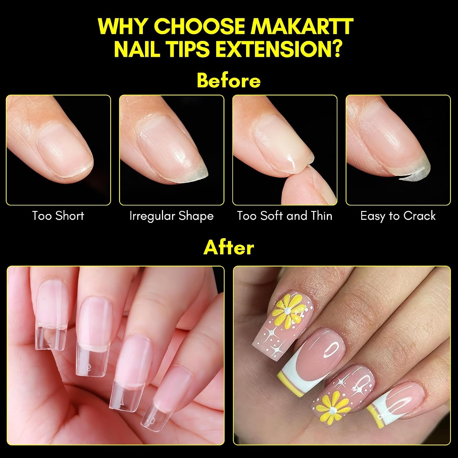 image:imageMakartt Almond Nail Tips 500pcs Medium Prebuffed Full Cover Clear Press on Nails 10 Sizes Soak Off Soft Gel Nail Tips Extension Professional Acrylic Fake Nails No Crease False Nail Salon DIY ArtA06Medium Square120PCS