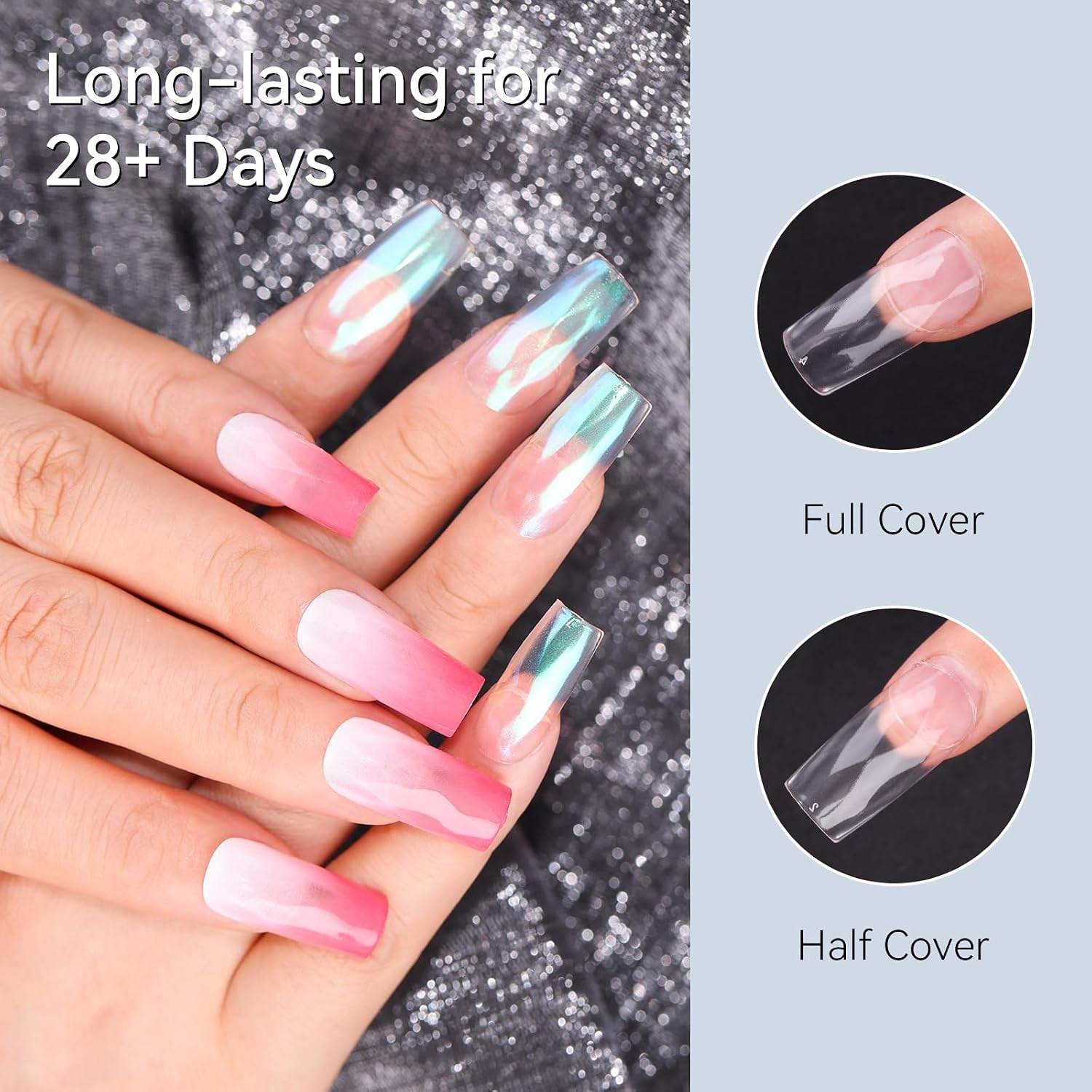 image:imageMakartt Almond Nail Tips 500pcs Medium Prebuffed Full Cover Clear Press on Nails 10 Sizes Soak Off Soft Gel Nail Tips Extension Professional Acrylic Fake Nails No Crease False Nail Salon DIY ArtA103D Medium Square120PCS