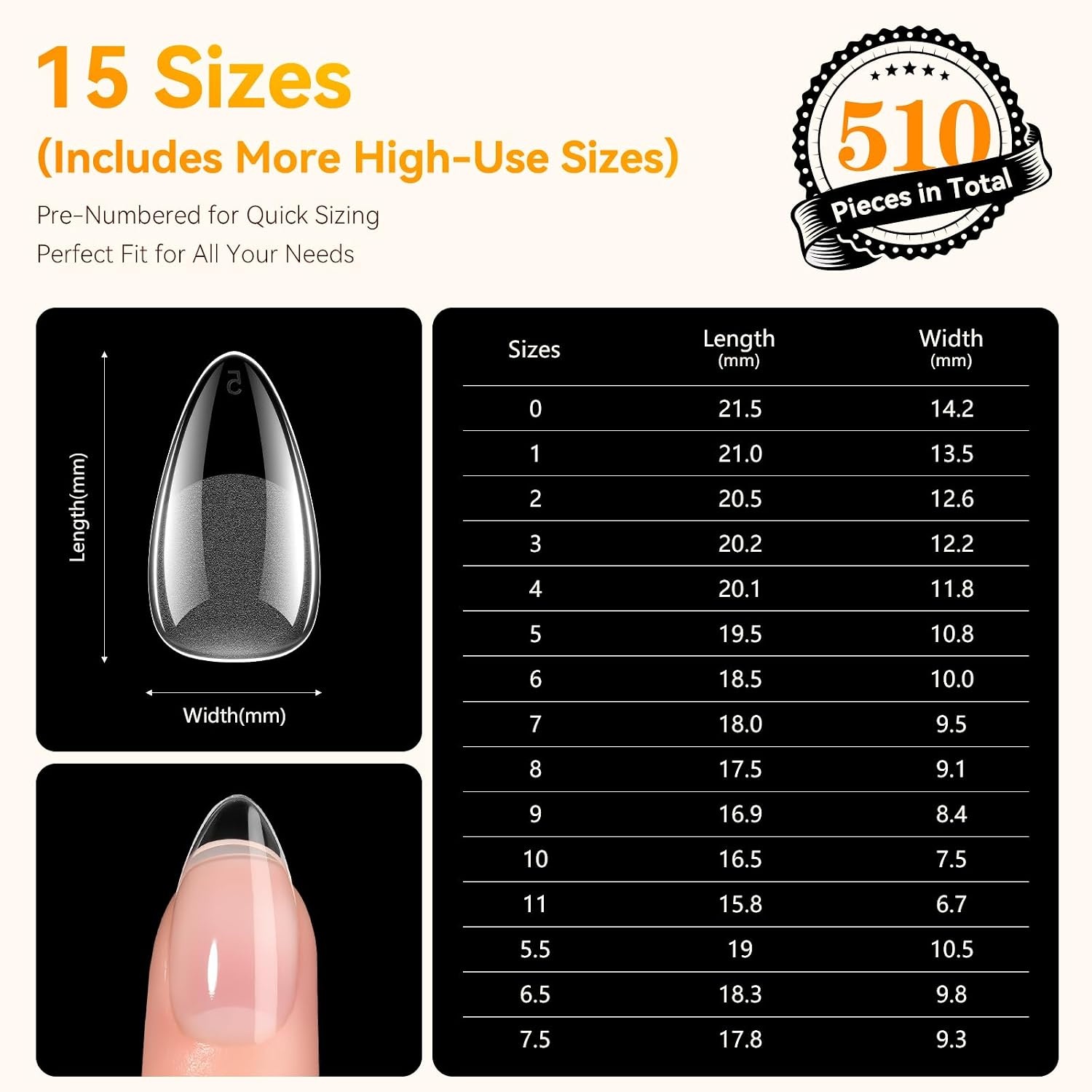 image:imageMakartt Almond Nail Tips 510pcs Full Cover Extra Short Fake Nails 15 Sizes Soft Gel Half Matte Preshape Soak Off for Press on Nails DIY for Extension No Crease Acrylic Nail Manicure Salon HomeShort Almond Nails