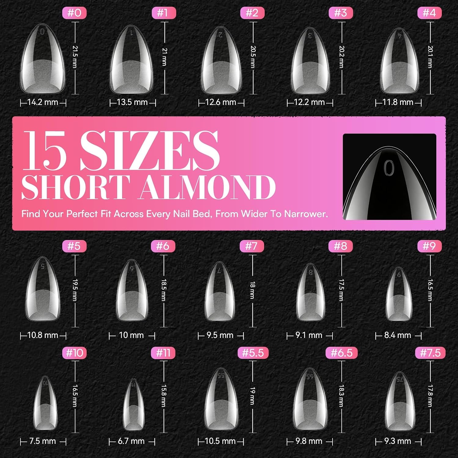 image:imageMakartt Almond Nail Tips 510pcs Full Cover Extra Short Fake Nails 15 Sizes Soft Gel Half Matte Preshape Soak Off for Press on Nails DIY for Extension No Crease Acrylic Nail Manicure Salon HomeShort Almond Medium Almond