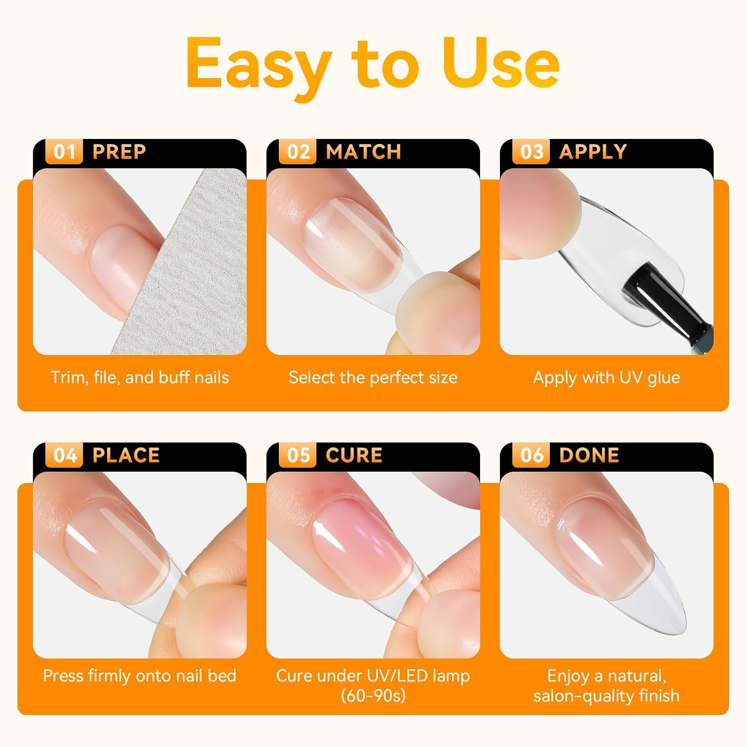 image:imageMakartt Almond Nail Tips 510pcs Full Cover Extra Short Fake Nails 15 Sizes Soft Gel Half Matte Preshape Soak Off for Press on Nails DIY for Extension No Crease Acrylic Nail Manicure Salon HomeShort Almond Nails