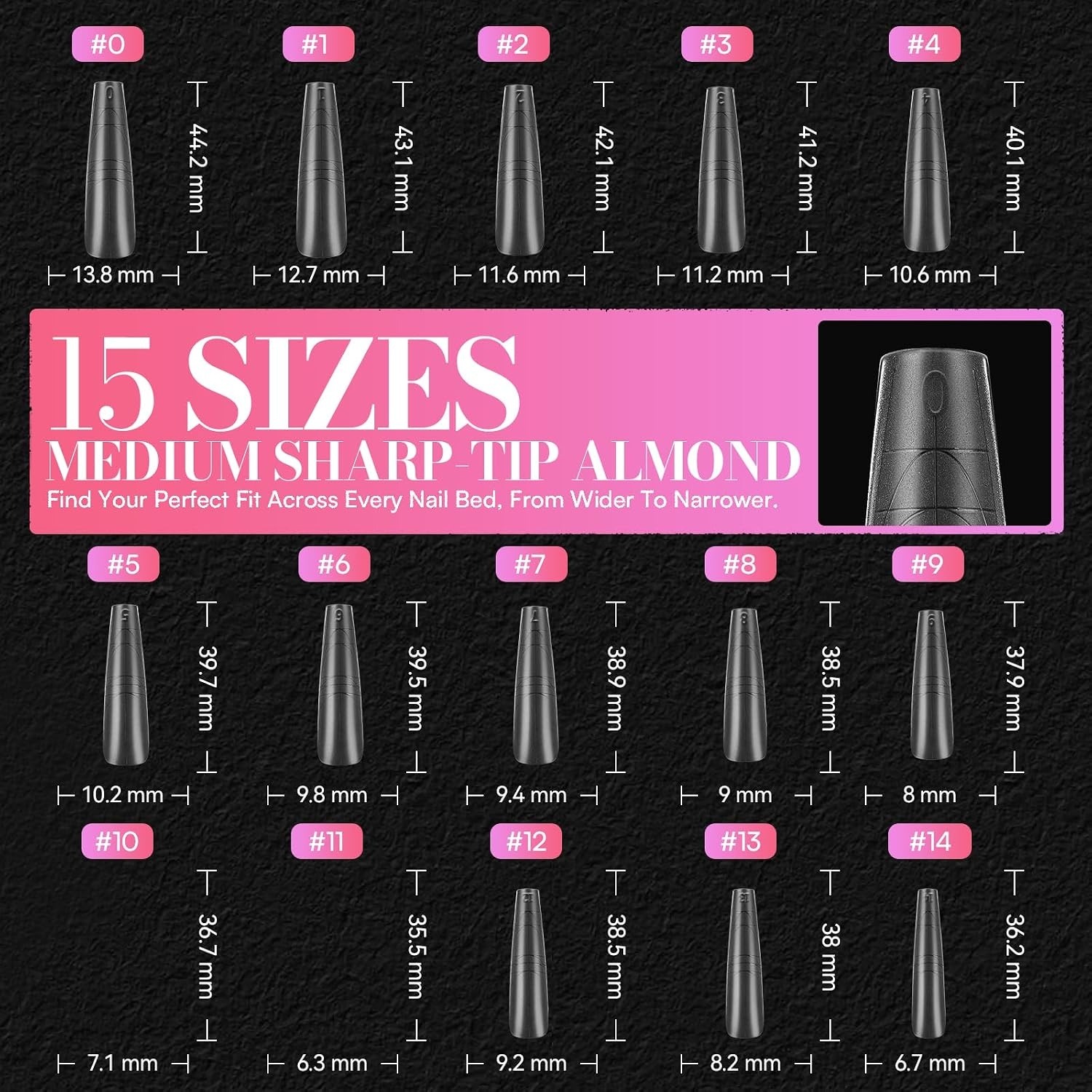 image:imageMakartt Almond Nail Tips 510pcs Full Cover Extra Short Fake Nails 15 Sizes Soft Gel Half Matte Preshape Soak Off for Press on Nails DIY for Extension No Crease Acrylic Nail Manicure Salon HomeLong Almond XL Tapered Square