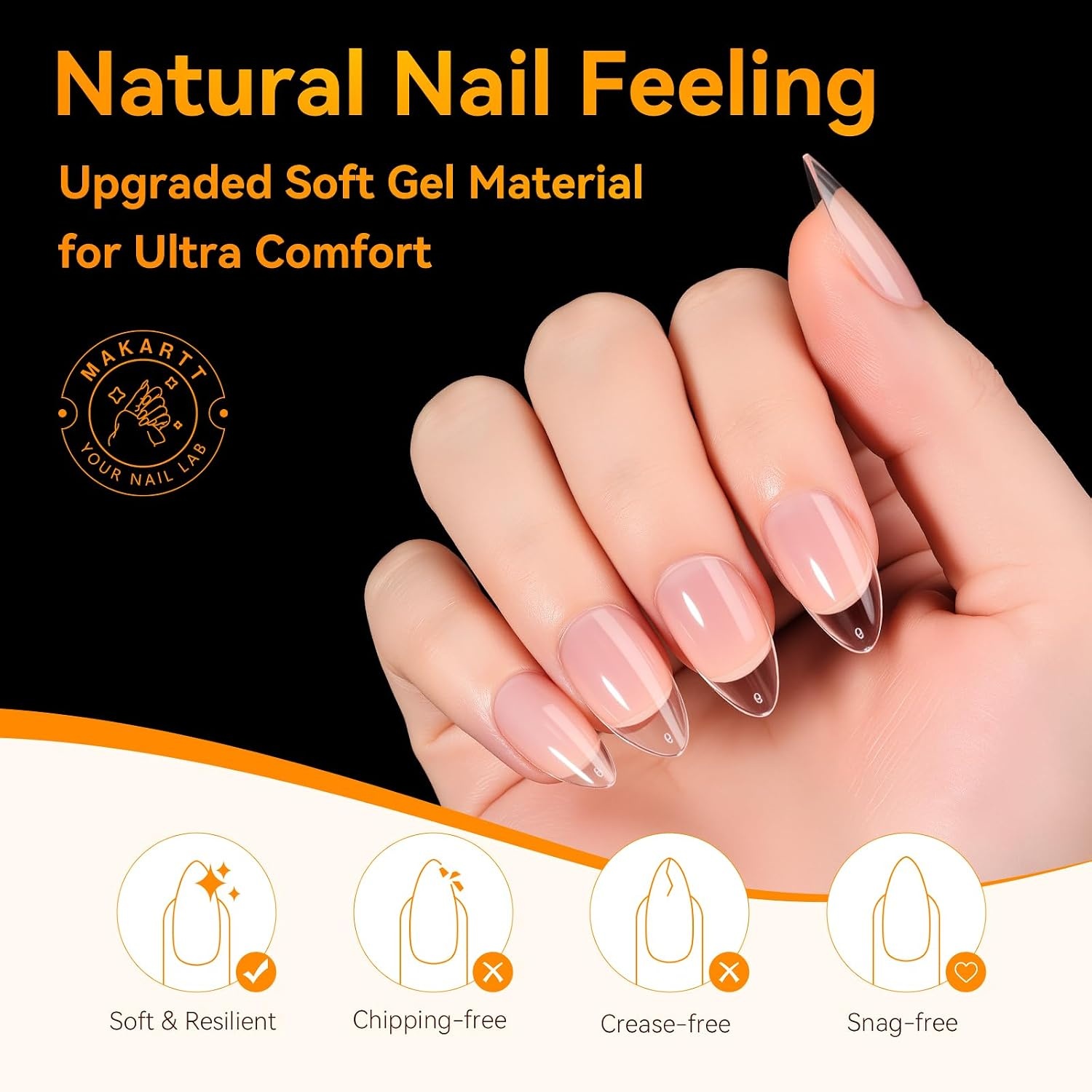 image:imageMakartt Almond Nail Tips 510pcs Full Cover Extra Short Fake Nails 15 Sizes Soft Gel Half Matte Preshape Soak Off for Press on Nails DIY for Extension No Crease Acrylic Nail Manicure Salon HomeShort Almond Nails
