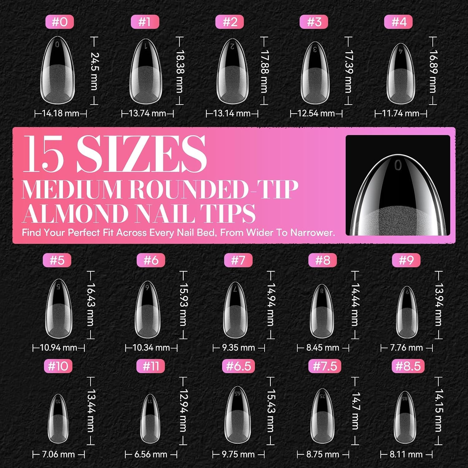 image:imageMakartt Almond Nail Tips 510pcs Full Cover Extra Short Fake Nails 15 Sizes Soft Gel Half Matte Preshape Soak Off for Press on Nails DIY for Extension No Crease Acrylic Nail Manicure Salon HomeShort Almond Medium Almond